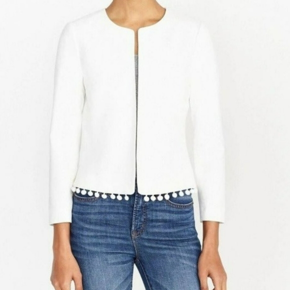 J. Crew Jackets & Blazers - JCREW White Cropped Blazer with Pom Poms, Size S